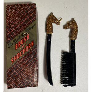 Tie Rack Wall Plaque Horse Head Brush & Shoe Horn Set Japan No.5400